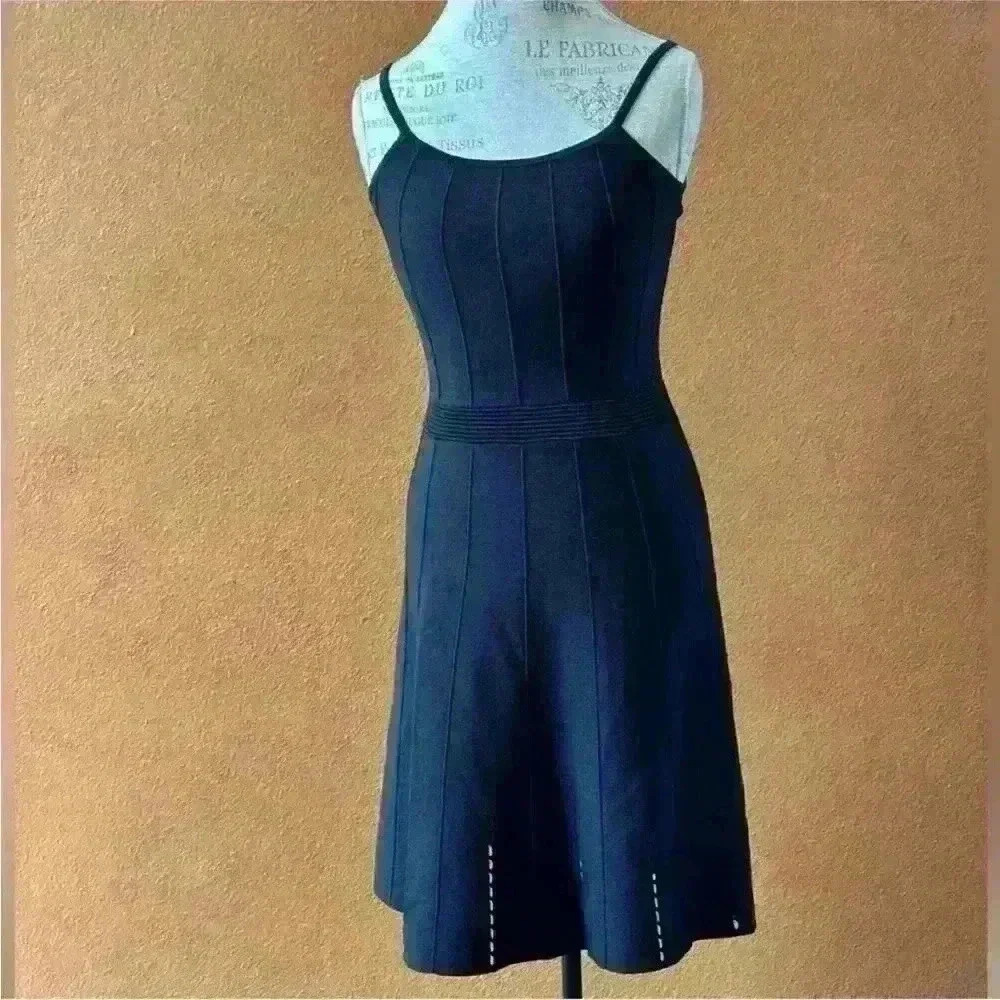 Sandro Paris "Winsley" Black Thin Strap Pointelle Knit Dress Size 38/ US 4-6 EUC - Picture 5 of 12